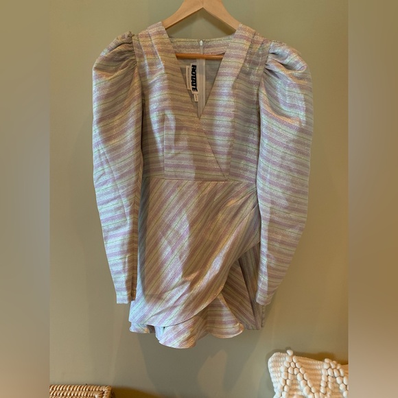 ROTATE Birger Christensen Metallic Wrap Dress - Picture 3 of 13